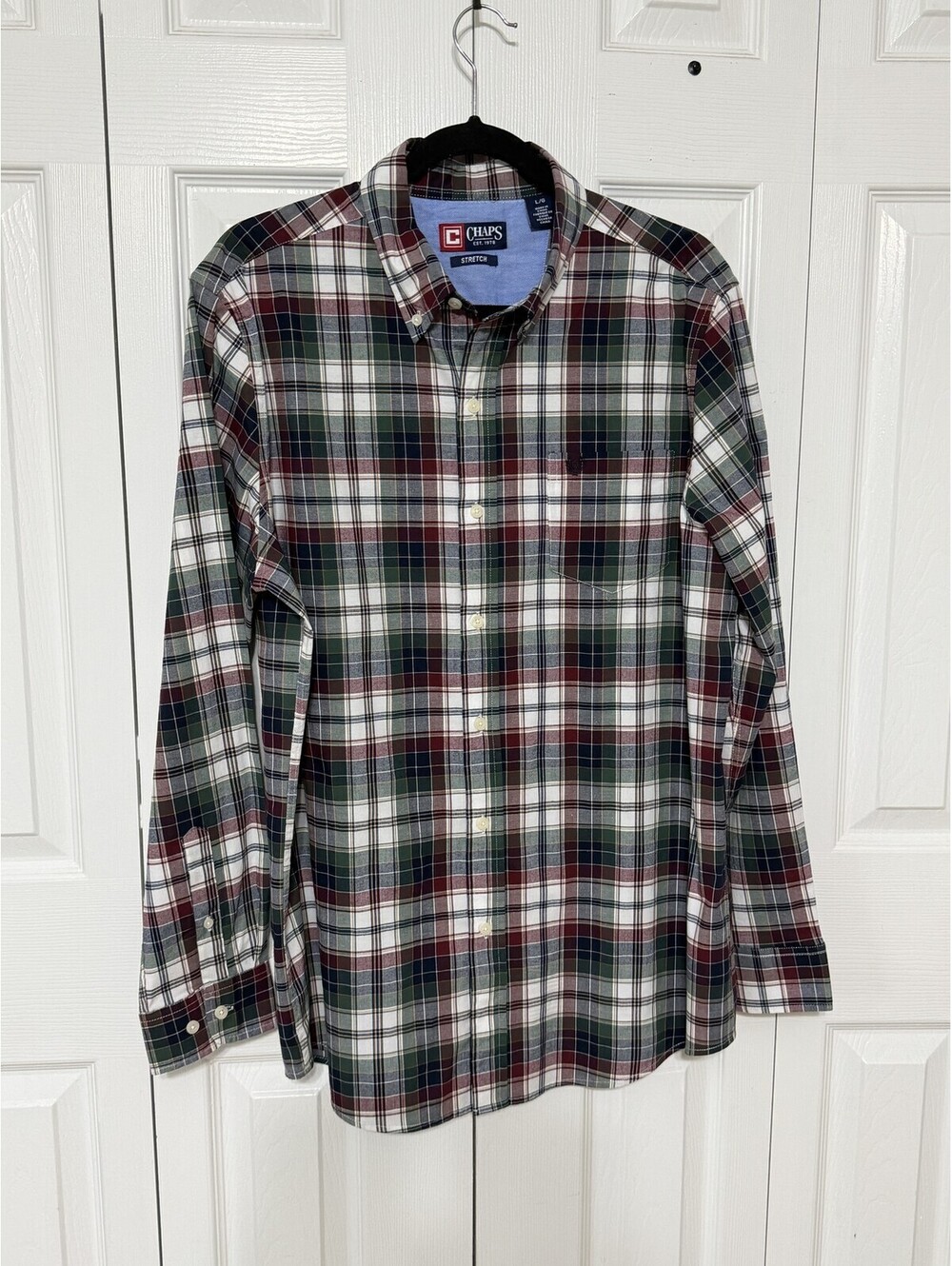 Chaps Shirt Mens L Multicolor Woven Plaid Long Sleeve Button Up Stretch Casual